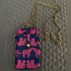 LILLY PULITZER "Pack Your Trunk" Elephant Print Cell Phone ID Pouch with Chain